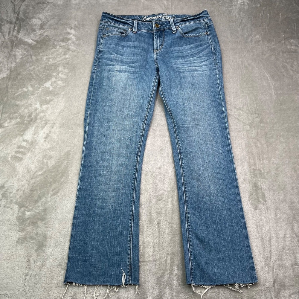 American‎ Eagle Jeans Womens 4 Long Blue True Bootcut Medium Wash Cropped Denim